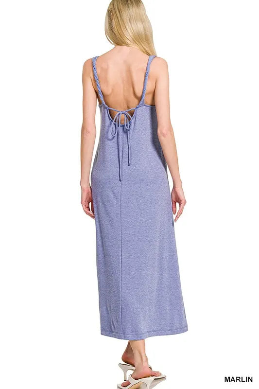 Zenana Marlin French Terry Twisted Strap Midi Dress