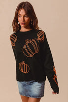 SO ME Pumpkin Embroidered Sweater