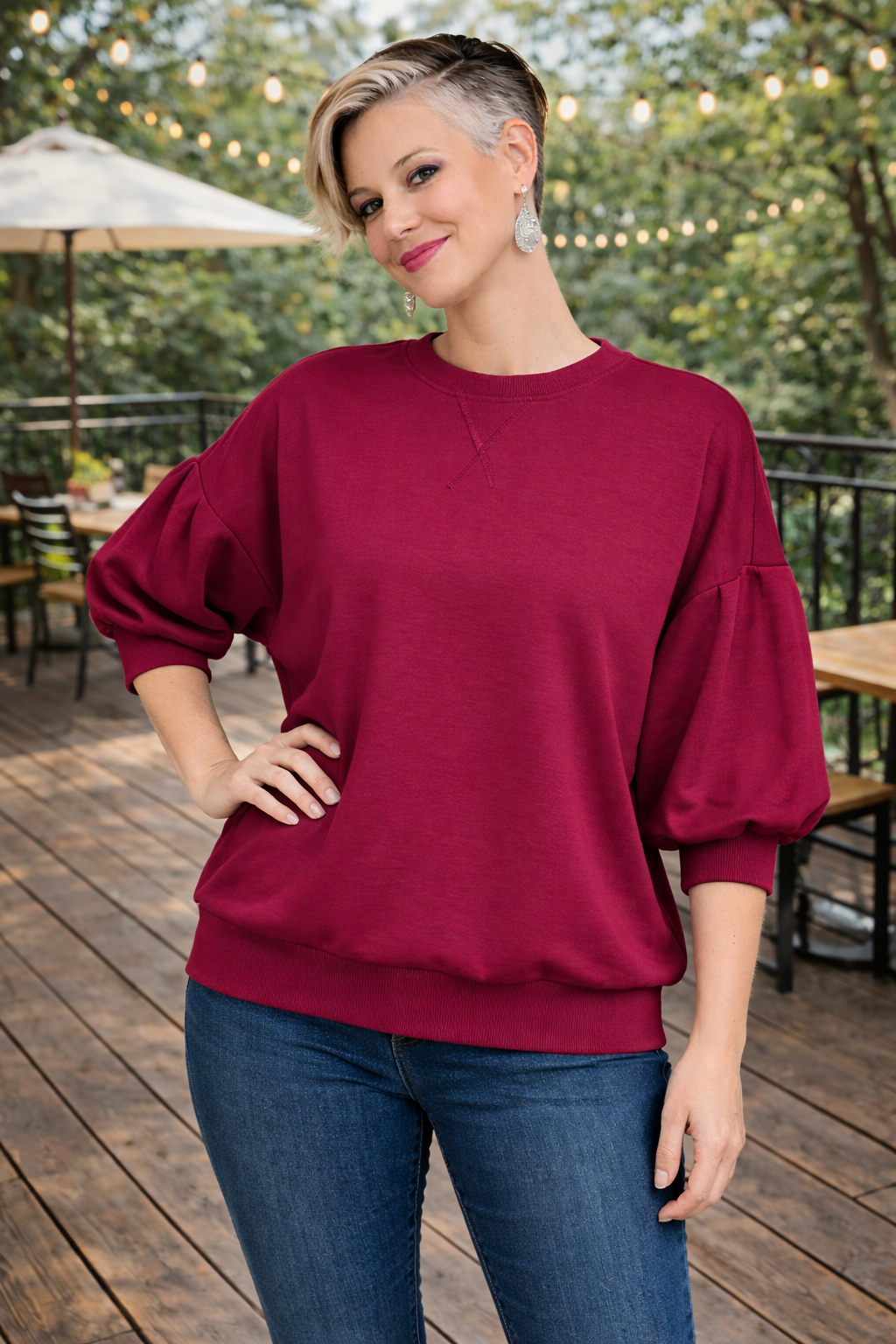 Zenana Cabernet Scuba Dolman Sleeve Sweatshirt