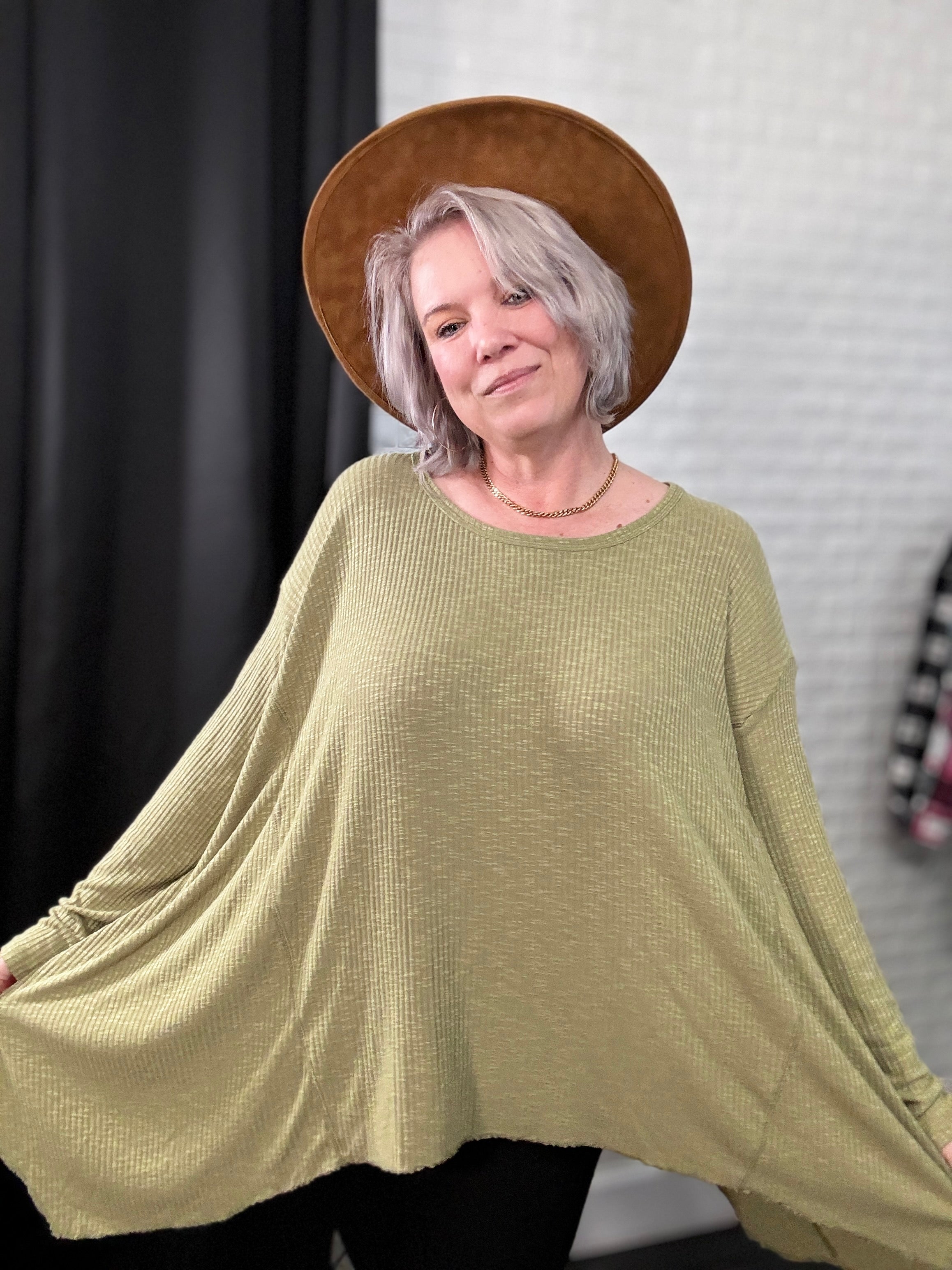 Heyson Oversized Ribbed Sharkbite Hem Top Shirts & Tops