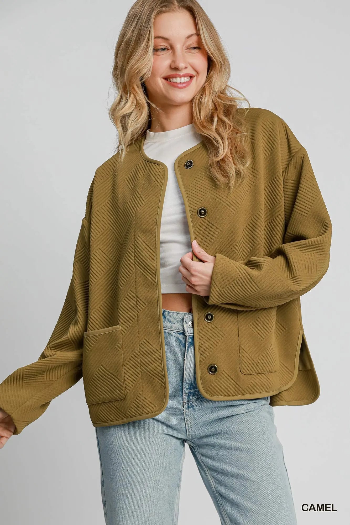 Umgee Camel Textured Jacquard Jacket CAMEL