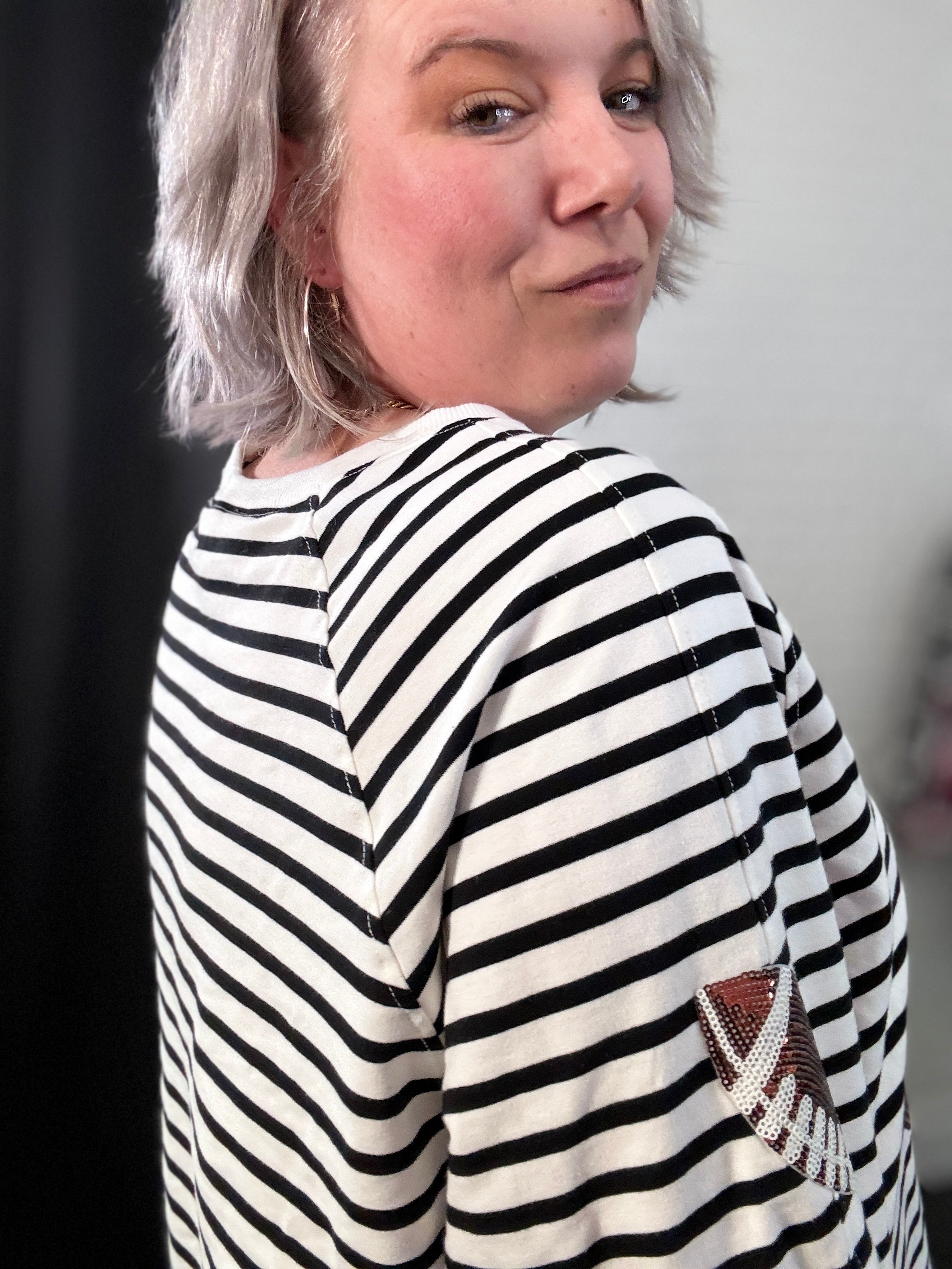 Preorder Ruby Idol Game Day Sequin Football Striped Long Sleeve Sweatshirt Shirts & Tops