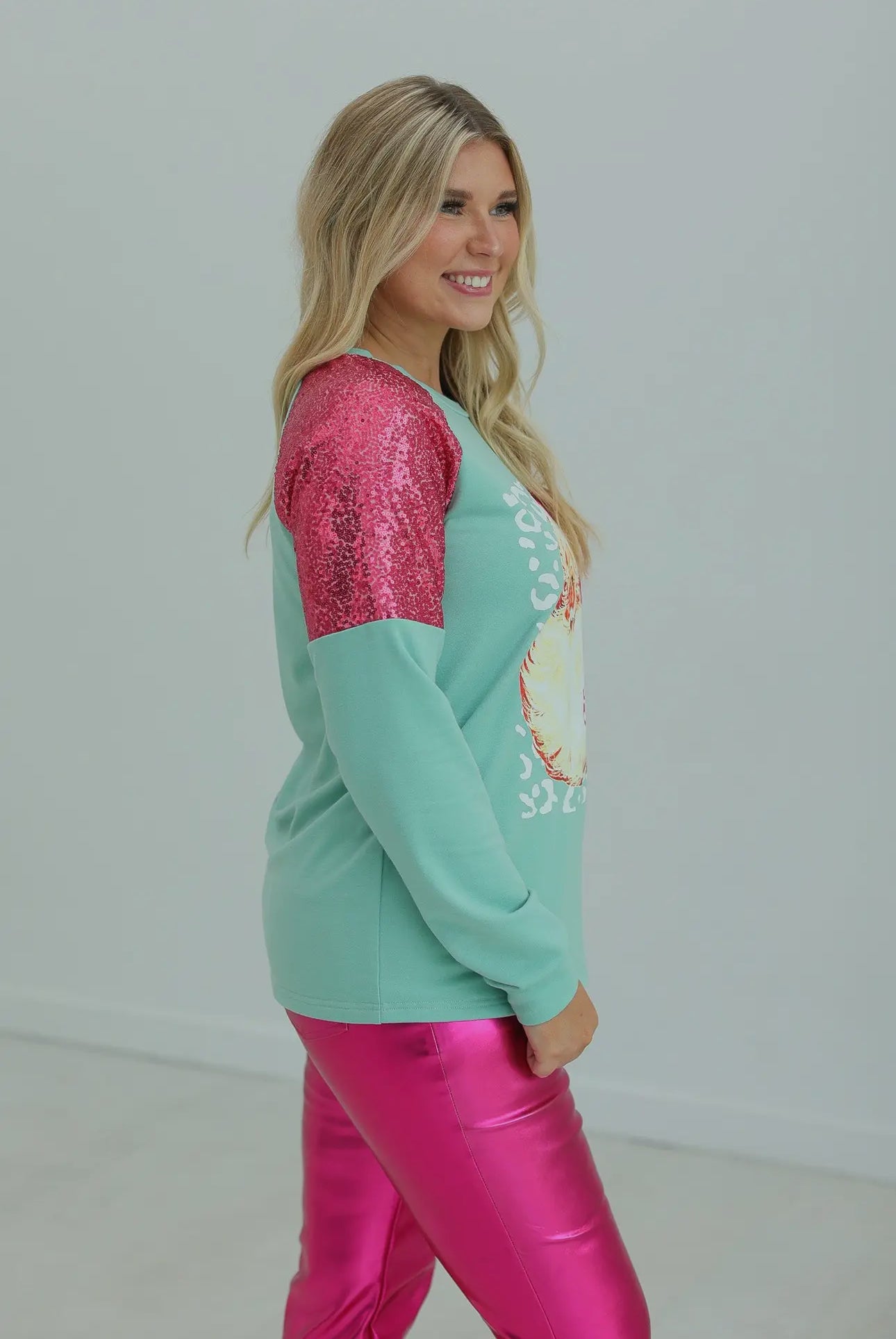 Southern Grace Santa Sequin Mint Sweater Shirts & Tops