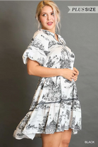 Umgee Black Two Tone Landscape Print Dress with Balloon Sleeves