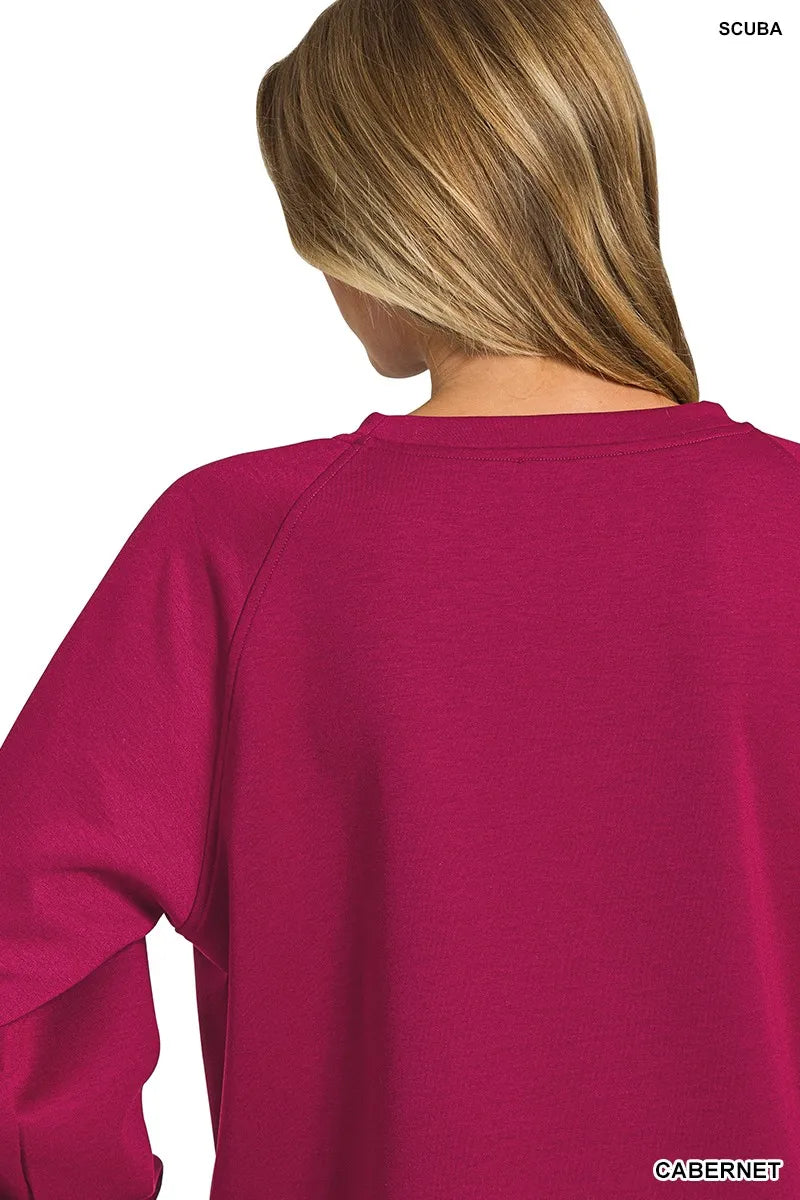 Zenana Cabernet Scuba Crewneck Long Sleeve Sweatshirt and Pants Set