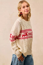 BiBi Christmas Theme Patterned Cable Knit Sweater