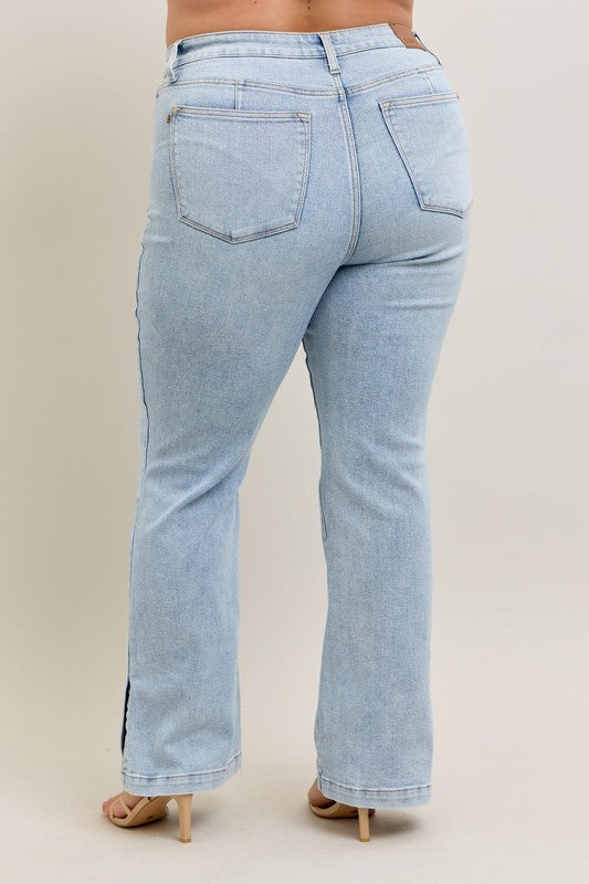 Judy Blue Light Washed Tummy Control Vintage Wash Side Slit Slim Boot Jeans