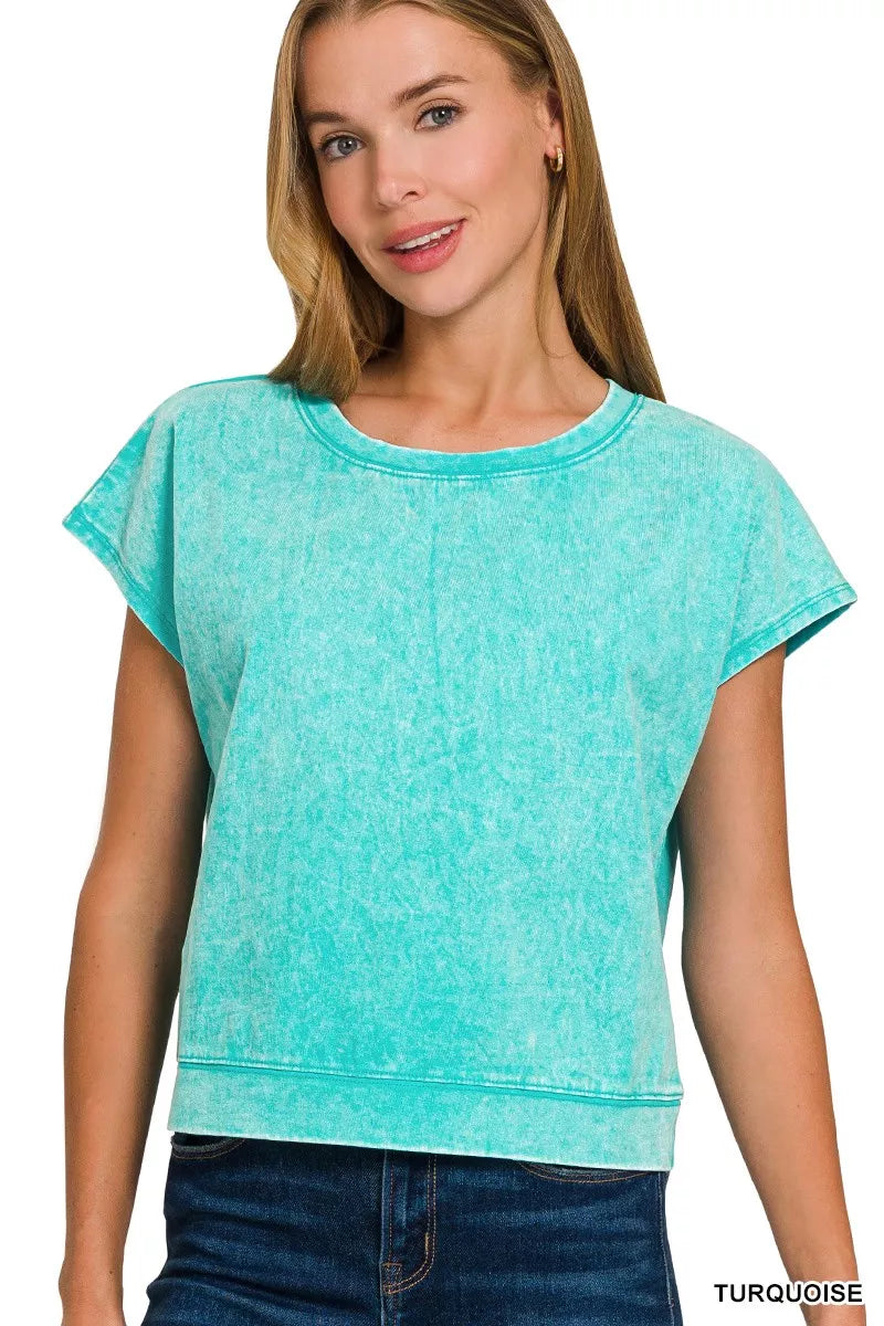 Zenana Turquoise Premium Cotton Washed Sleeveless Top & Shorts Set