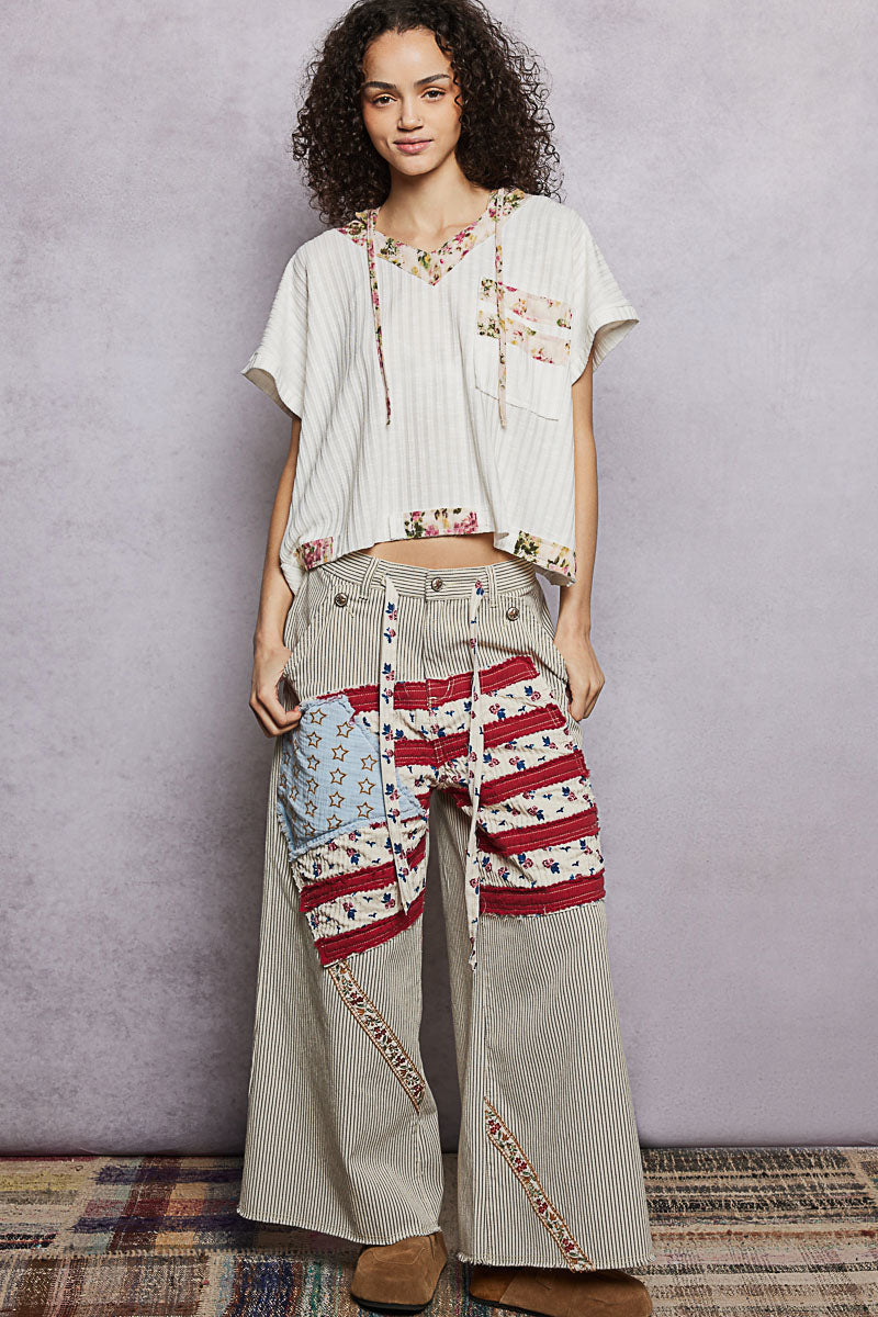 POL Off White Short Sleeve Hooded Top with Back-Open Detail