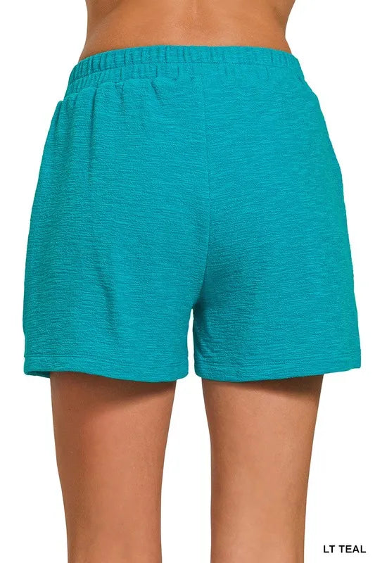 Zenana Light Olive Cotton Slub Shorts