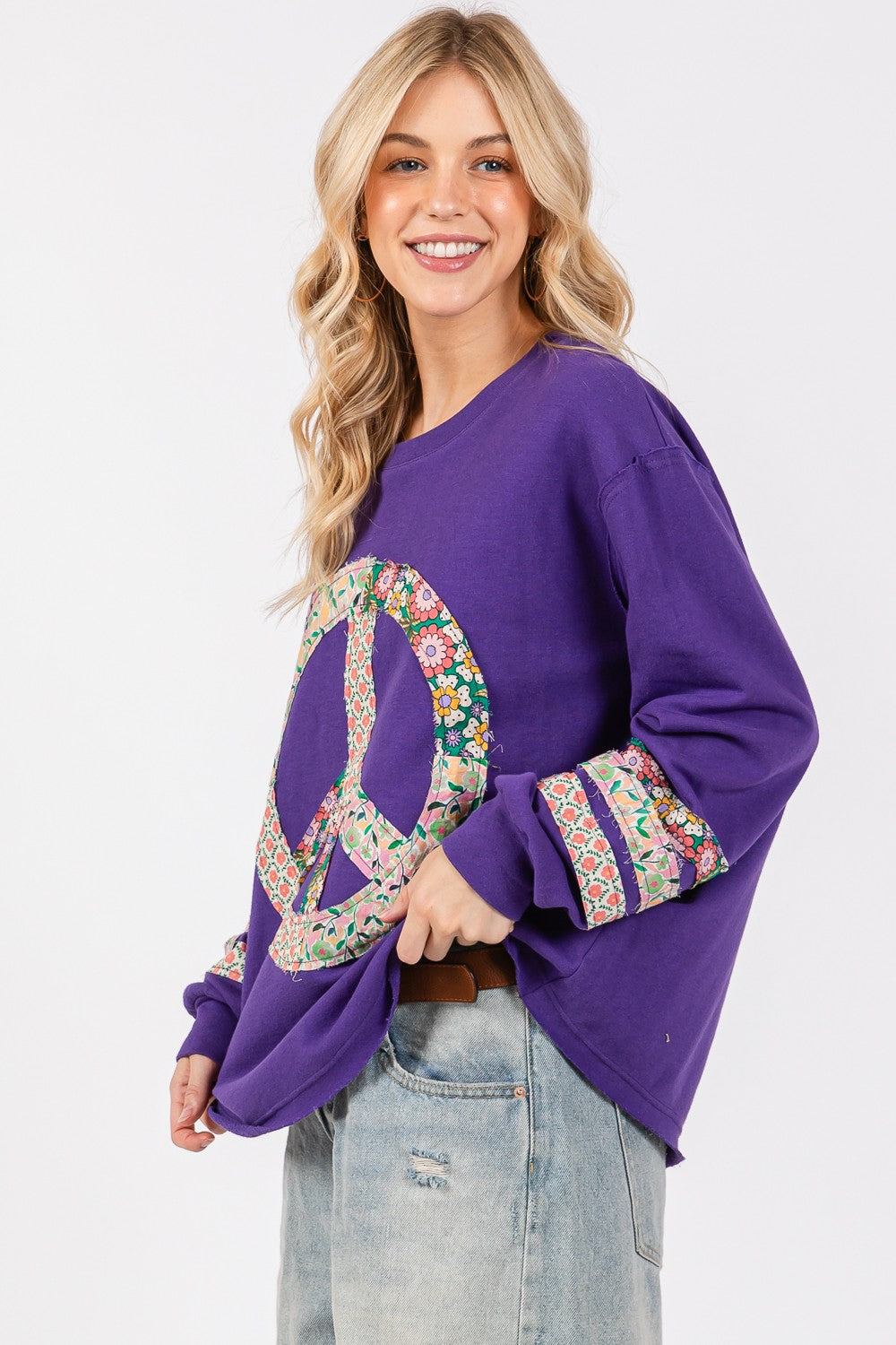 SAGE+FIG Peace Applique Patch Long Sleeve Top Shirts & Tops