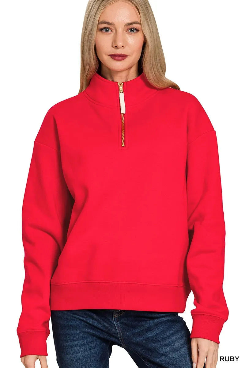 Zenana Ruby Fleece Half Zip Sweatshirt