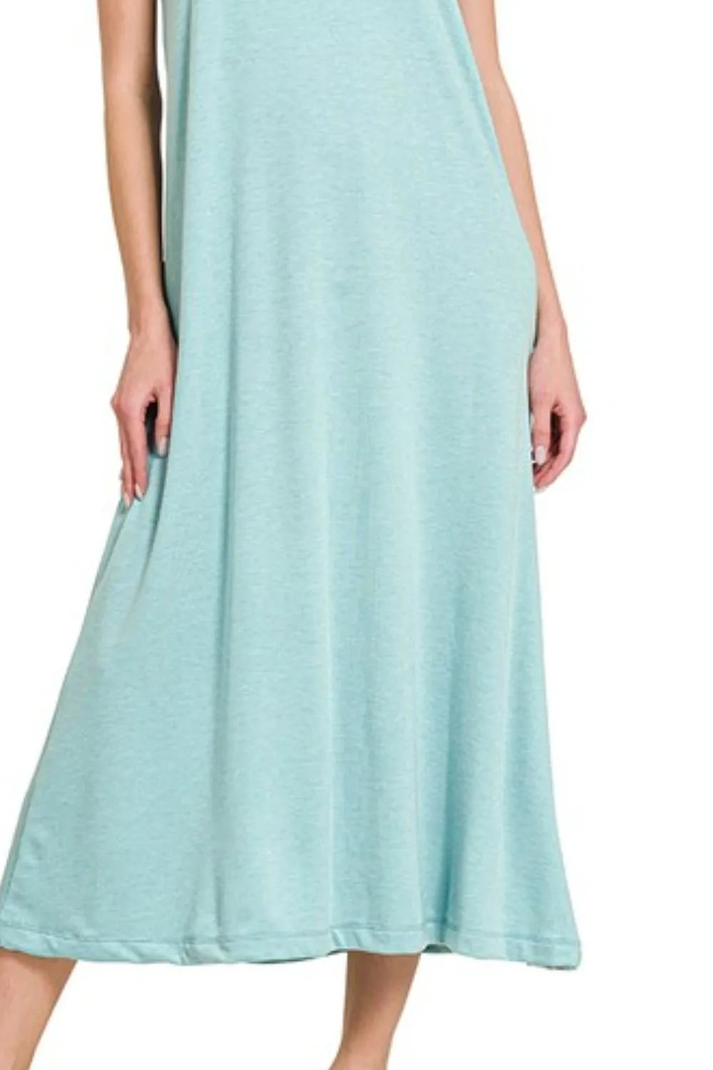 Zenana Dusty Teal French Terry Twisted Strap Midi Dress