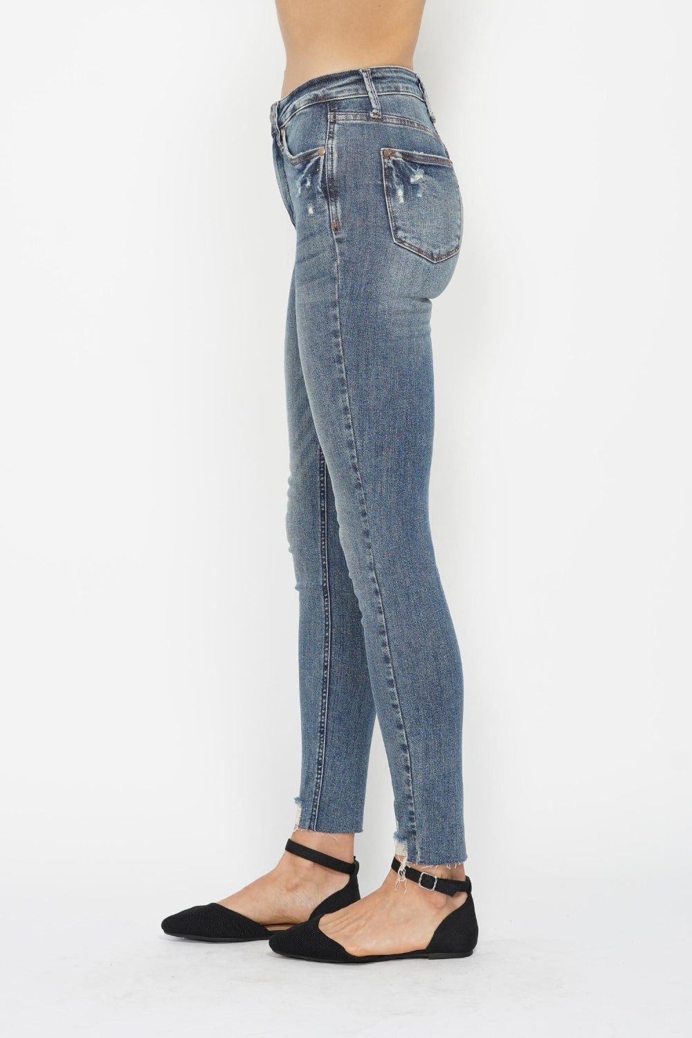 Judy Blue Tummy Control Vintage Wash Hem Destroy Skinny Jeans Pants