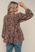 Haptics Leopard Print Front Ribbon Bow Tie Babydoll Woven Blouse