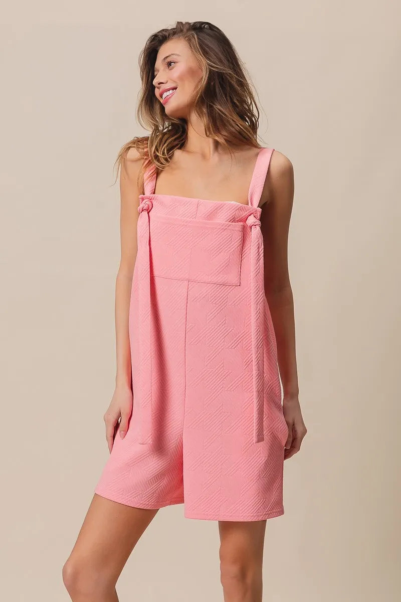 BiBi Blush Pink Texured Jacquard Romper with Side Pockets