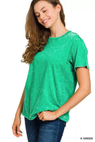 Zenana Kelly Green Washed Short Sleeve T-Shirt