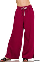 Zenana Cabernet Scuba Drawstring Wide Leg Pants