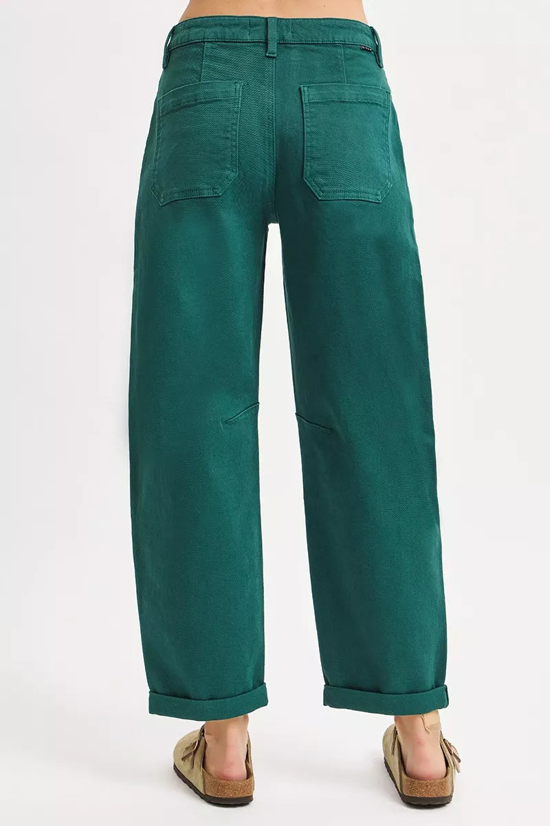 RISEN Hunter Green High Rise Ankle Cuffed Barrel Pants