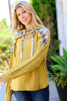 Haptics Butterscotch & Olive Multicolor Cutout Hoodie Shirts & Tops