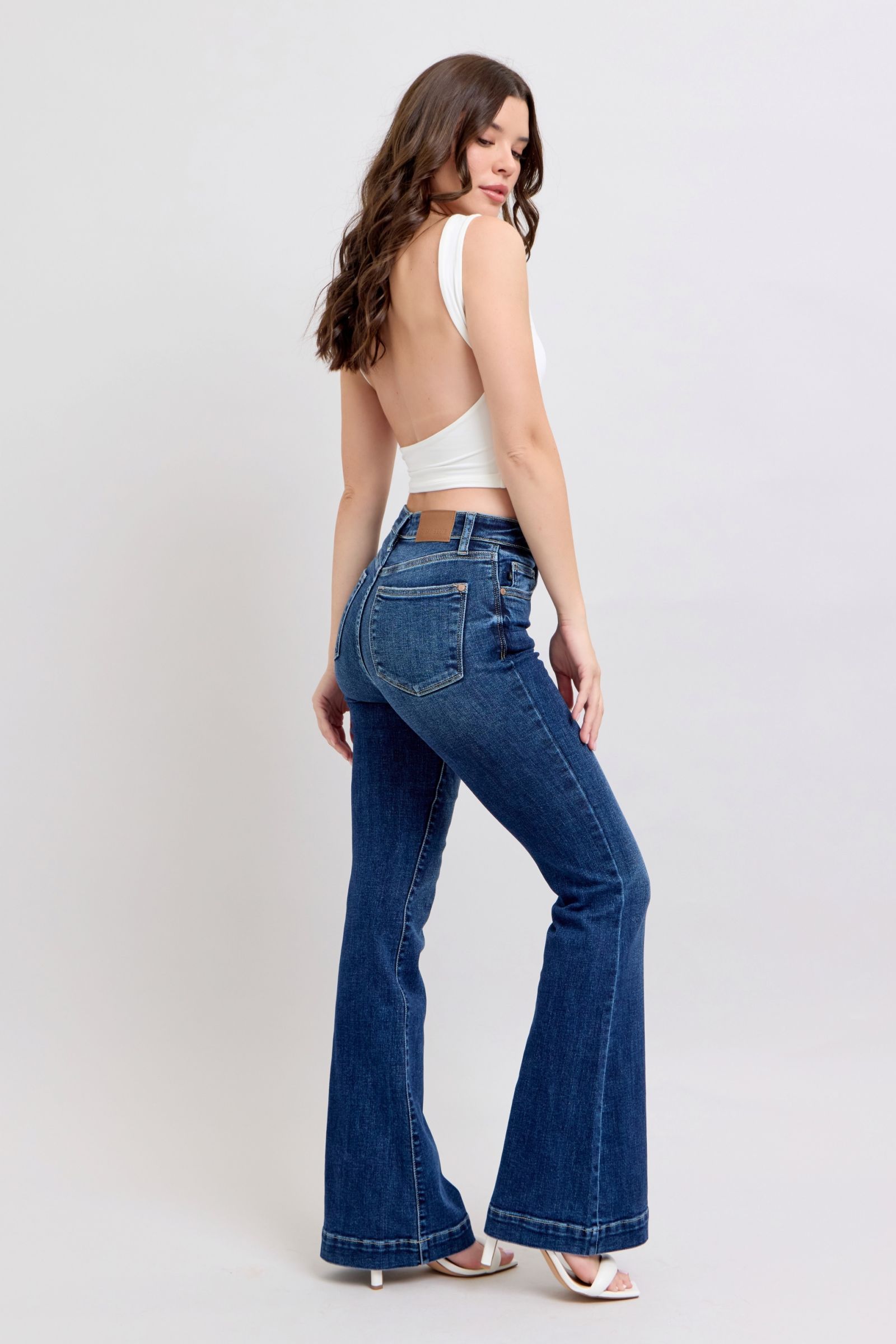 Judy Blue Dark Washed High Rise Flare Jeans with Pockets