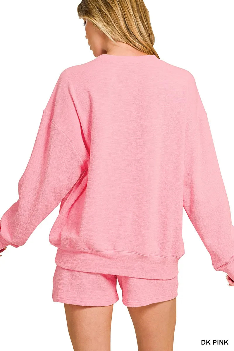 Zenana Ash Mocha Slub Long Sleeve Top and Shorts Set