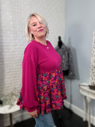 Haptics Berry Drop Shoulder Long Sleeve Babydoll Twofer Top
