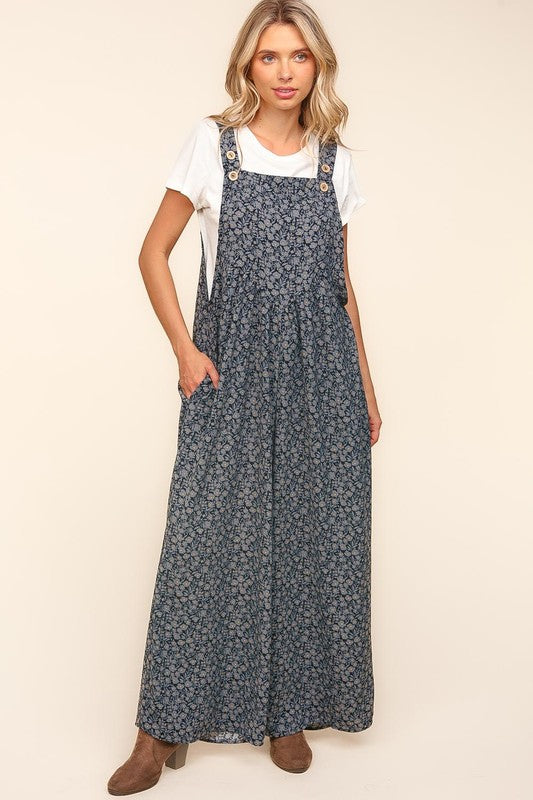 Haptics Black & Charcoal Floral Wide Leg Overalls Jumpsuits & Rompers