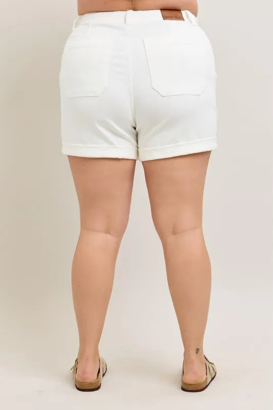 Judy Blue Plus Size White High Waist Cuff Denim Shorts
