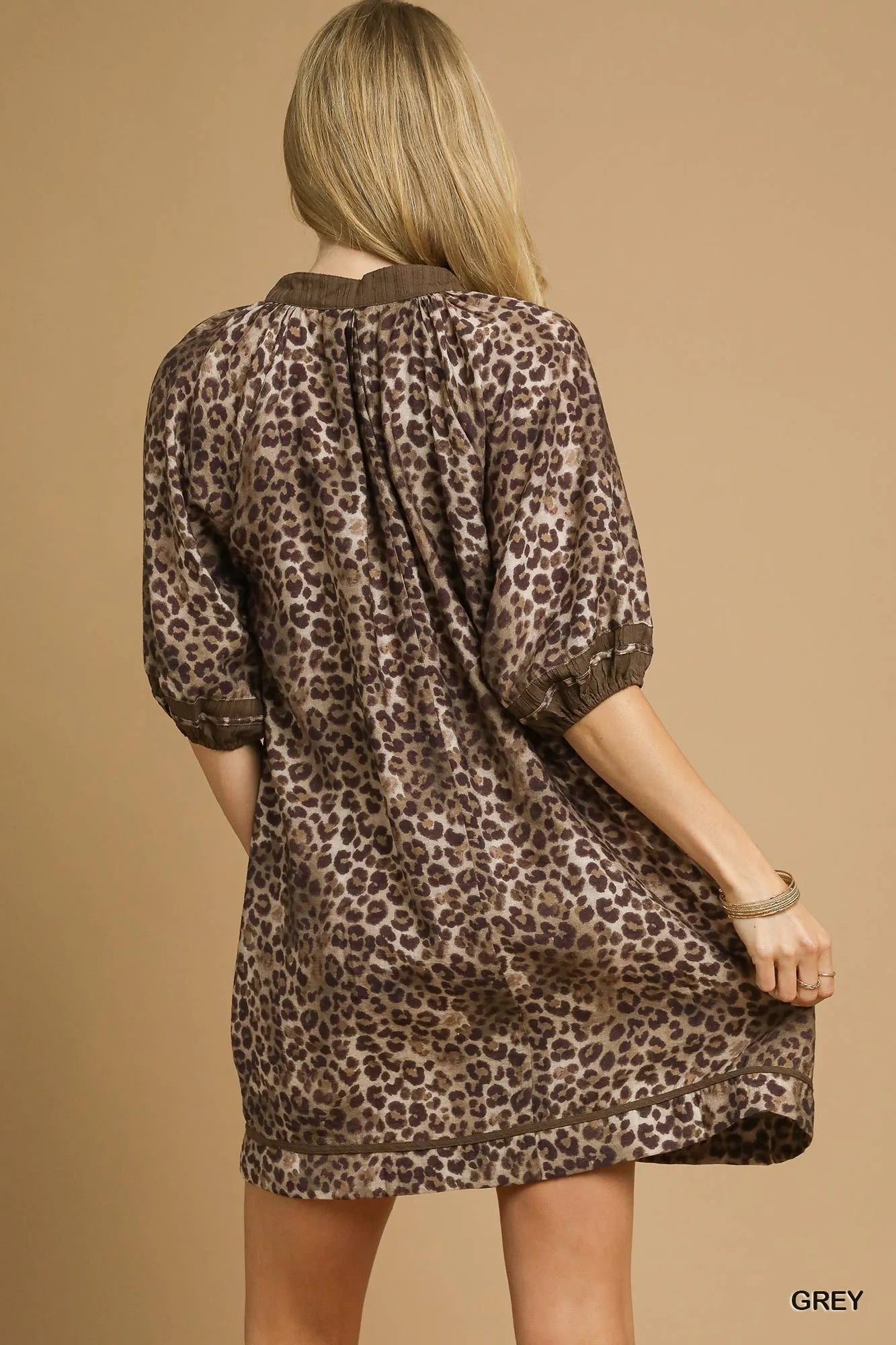 Umgee Leopard Print Mini Dress with Contrast Trim