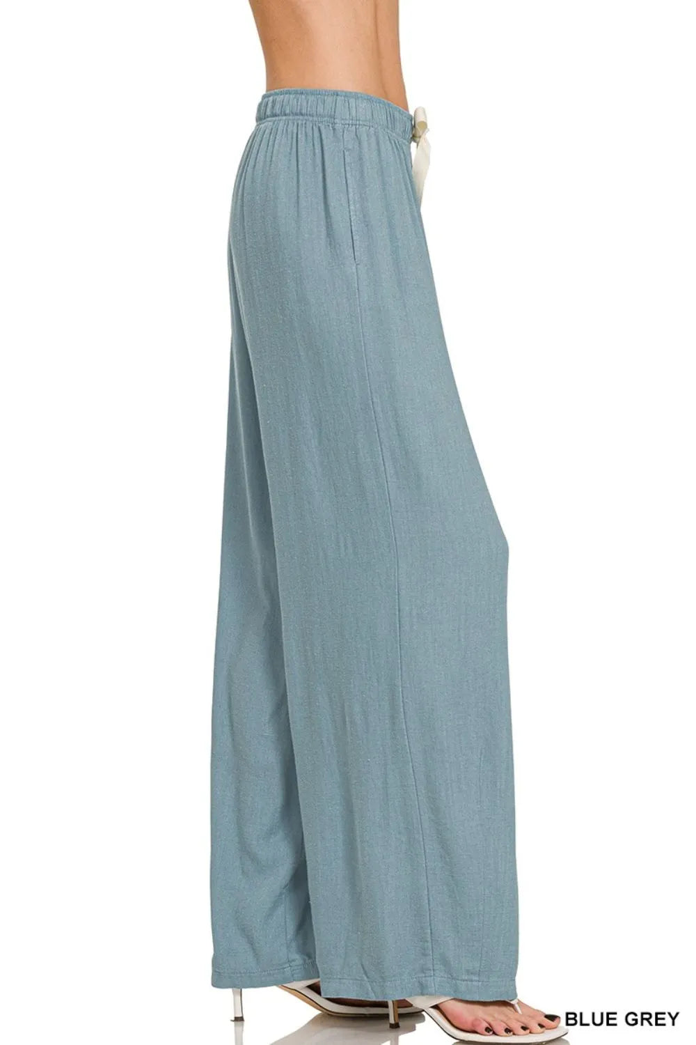 Zenana Blue Gray Linen Drawstring Pants