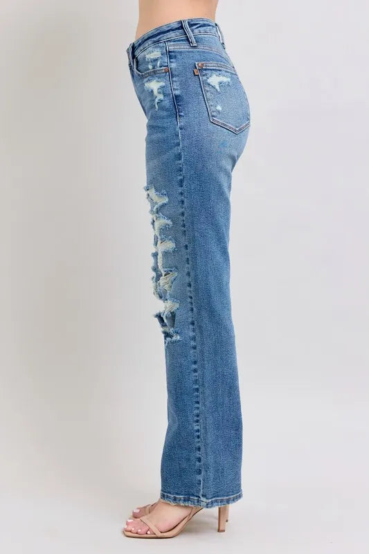 Judy Blue High Waist Heavy Destroy Straight Jeans