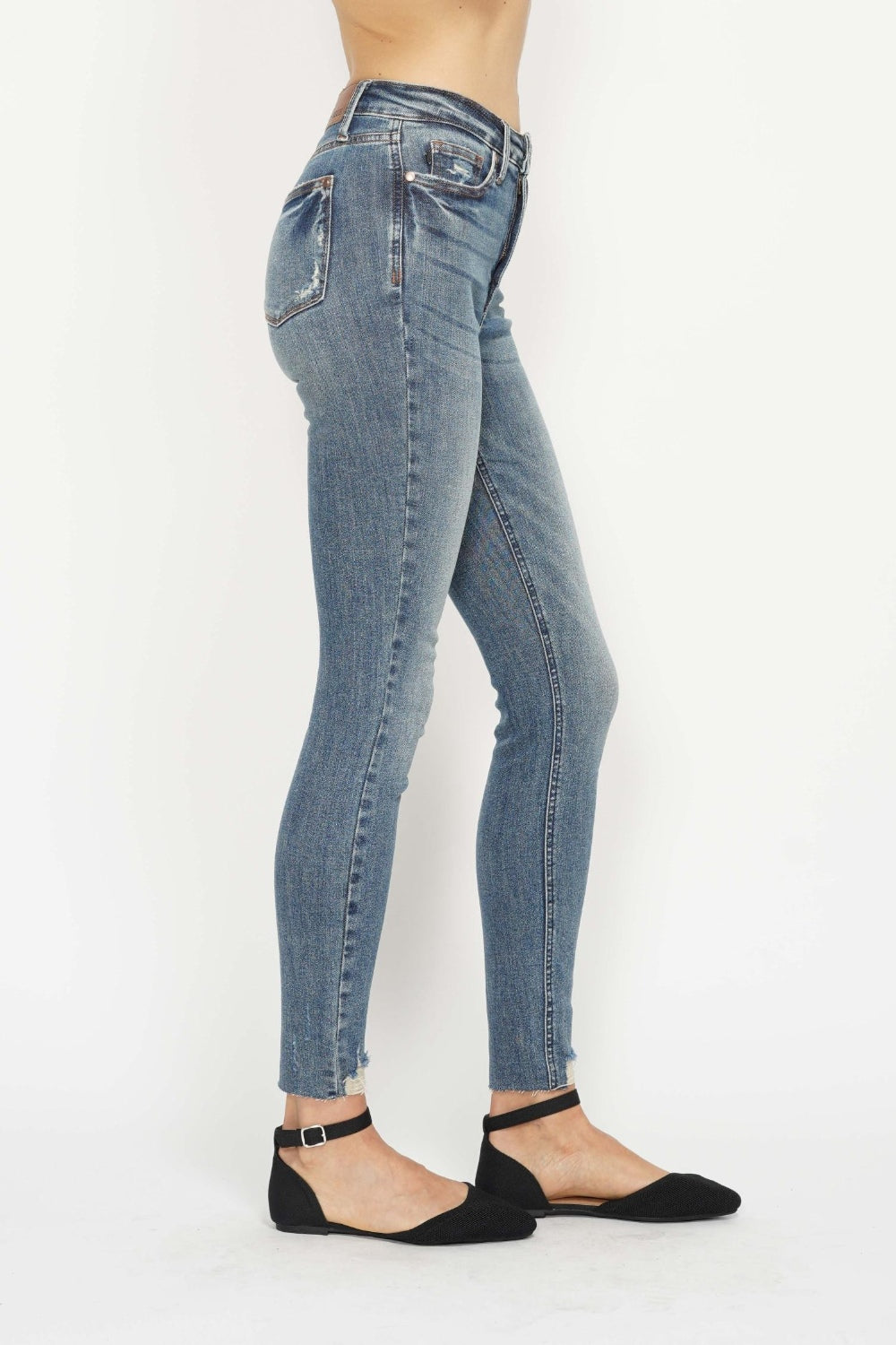Judy Blue Tummy Control Vintage Wash Hem Destroy Skinny Jeans Pants