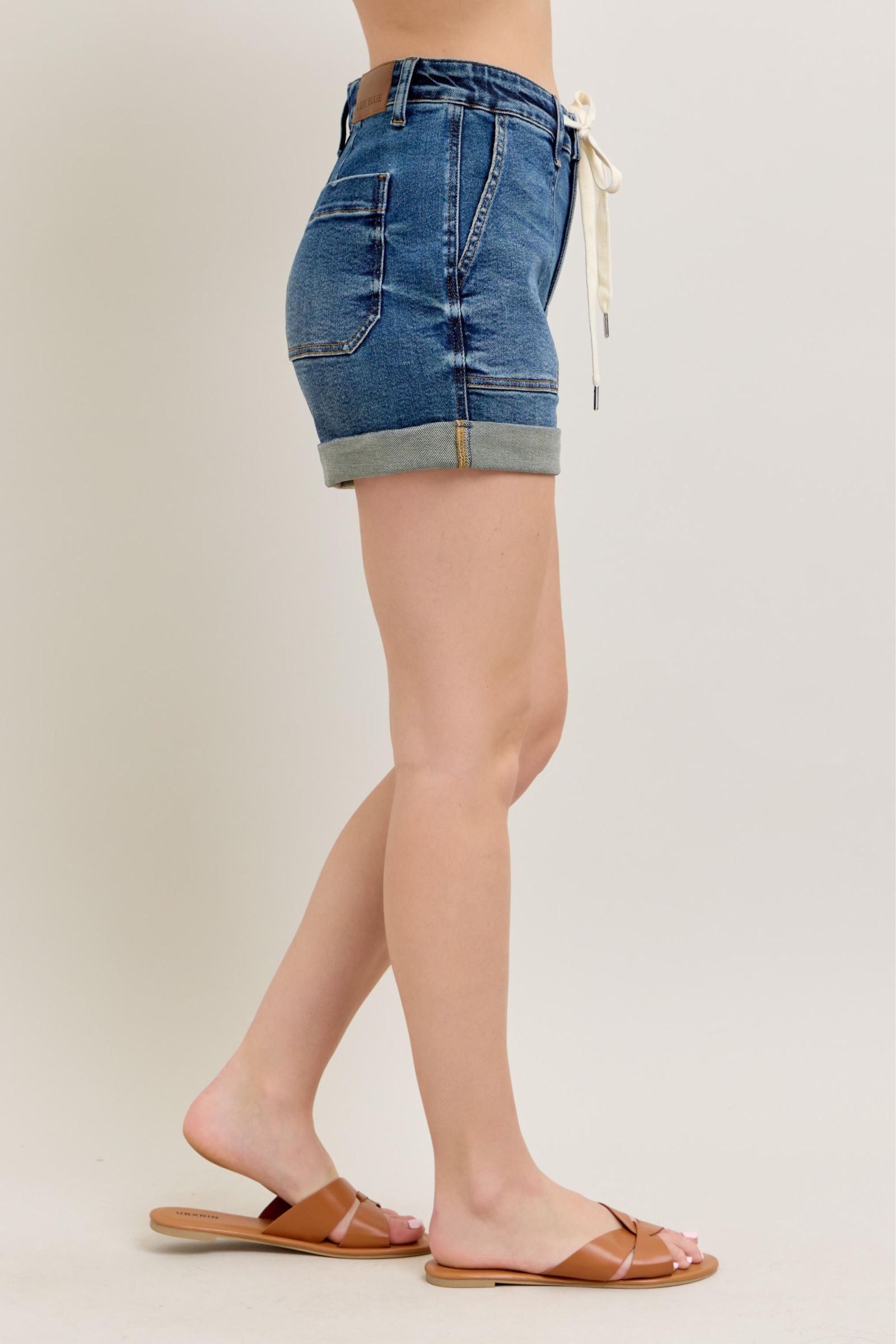 Judy Blue Dark Washed High Rise Cargo Cuff Denim Shorts