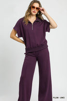 Umgee Plum Half-Zip Short Sleeve Top