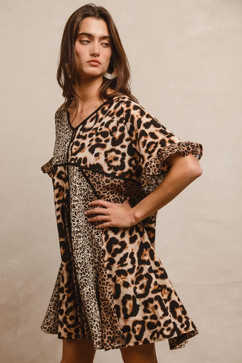 BiBi Leopard Prints Mix and Match Short Sleeve Dress