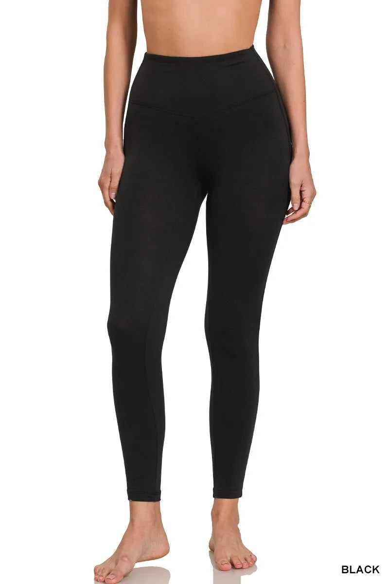Zenana Black Premium Brushed Microfiber Full Length Leggings Black