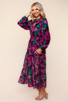 Haptics Watercolor Floral Fit And Flare Smocked Waist Maxi Dress