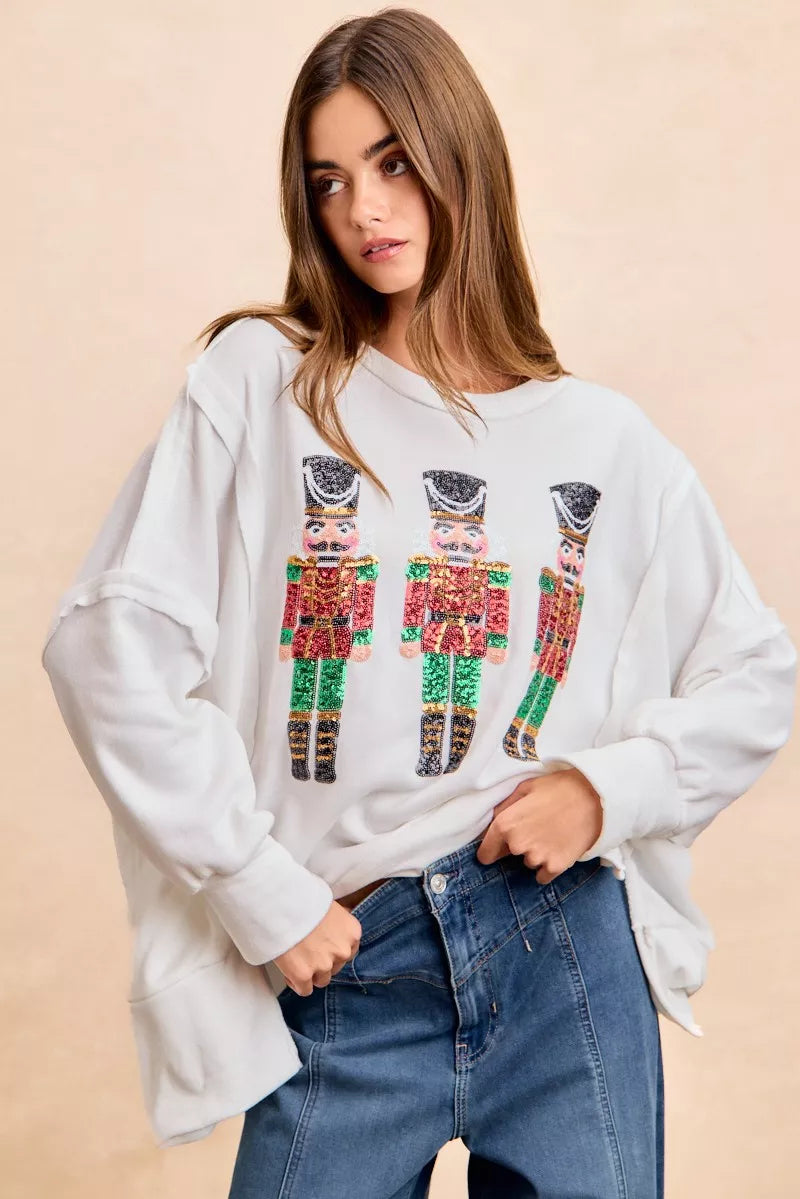 BiBi Christmas Sequin Nutcrackers Embroidery Sweatshirt OFF WHITE