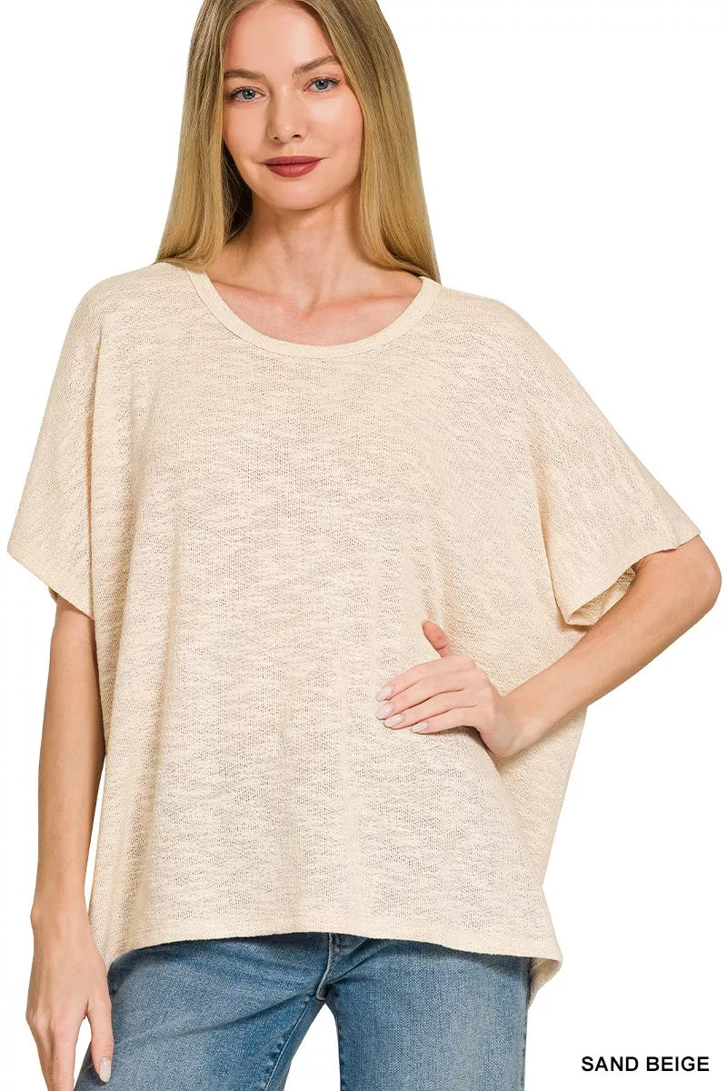 Zenana Oversized Slub Hacci Top SAND BEIGE