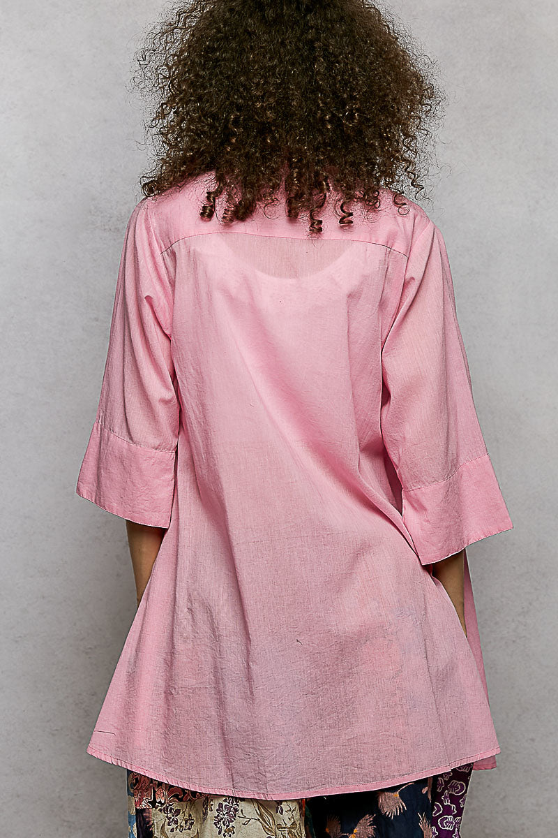 POL PinkFloral Embroidered Half Sleeve Cotton Shirt
