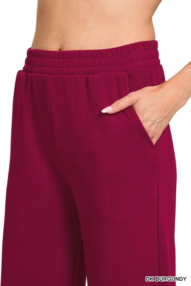 Zenana Dark Burgindy French Rib Pullover and Pants Set