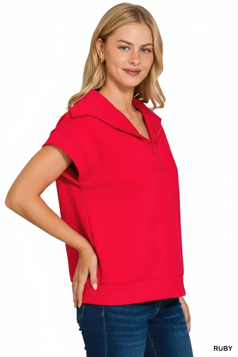 Zenana Ruby Scuba Half Zip Top