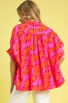 Umgee Hot Pink Neon Tropical Print Button-Up Shirt
