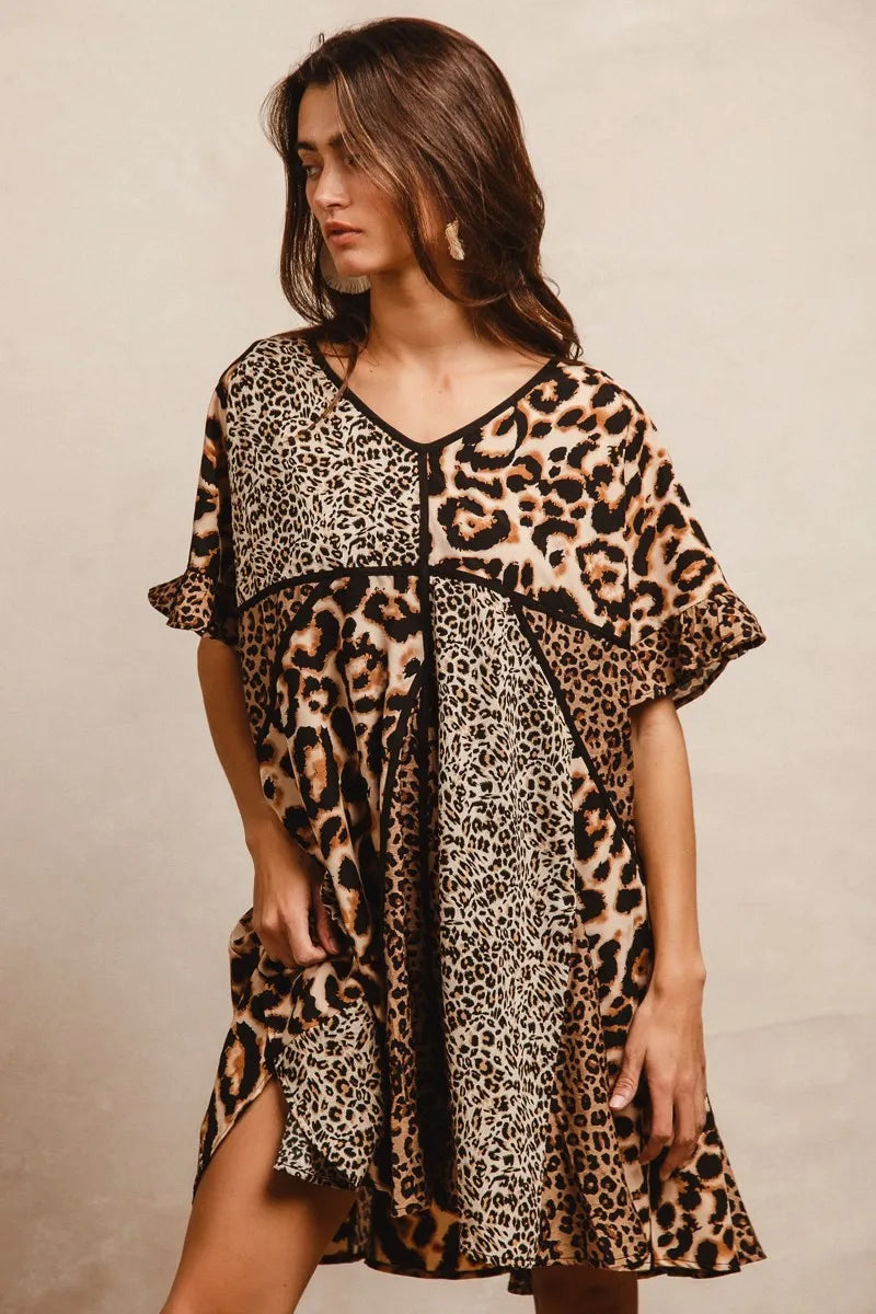 BiBi Leopard Prints Mix and Match Short Sleeve Dress