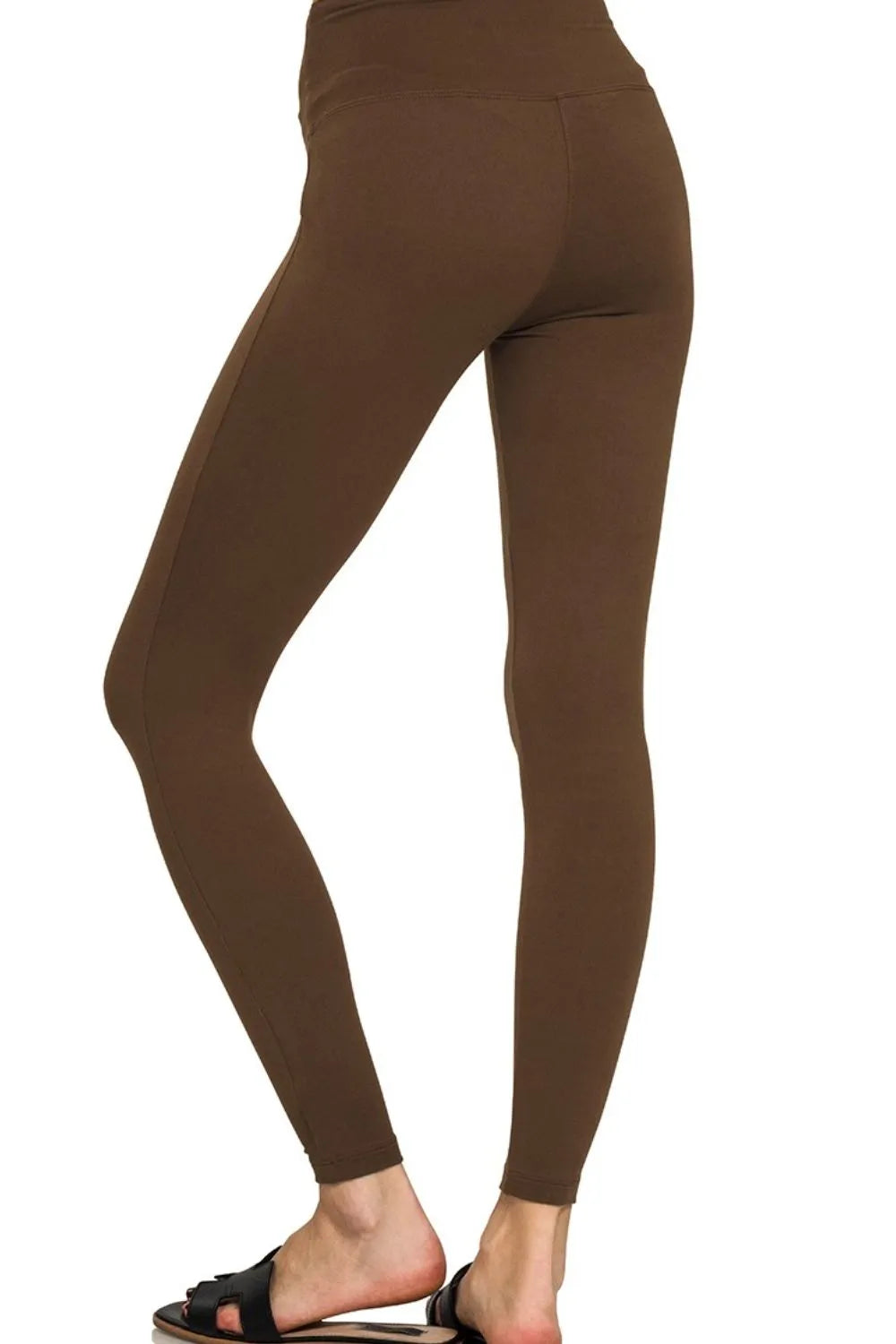 Zenana Brown Microfiber Full Length LeggingsMicrofiber Wide Waistband Leggings