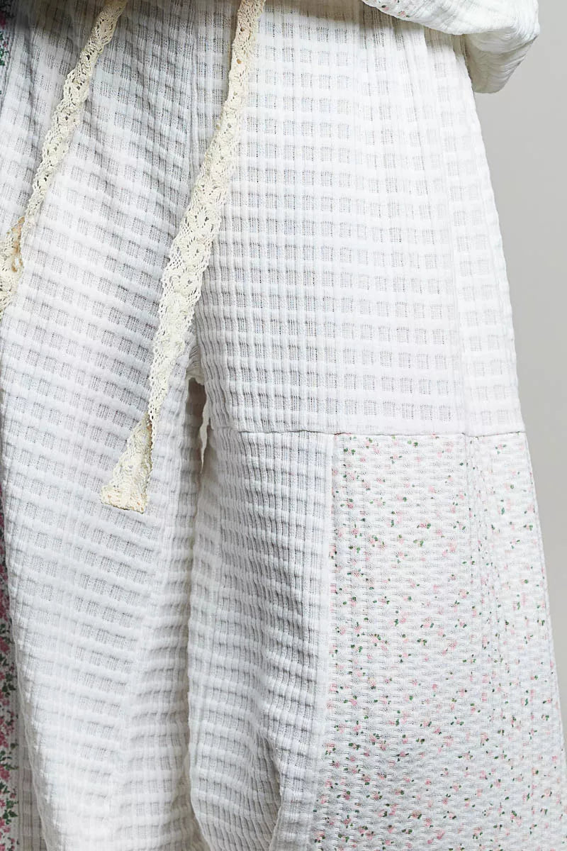 POL Ivory Patchwork Mixed Knit Wide Leg Pants