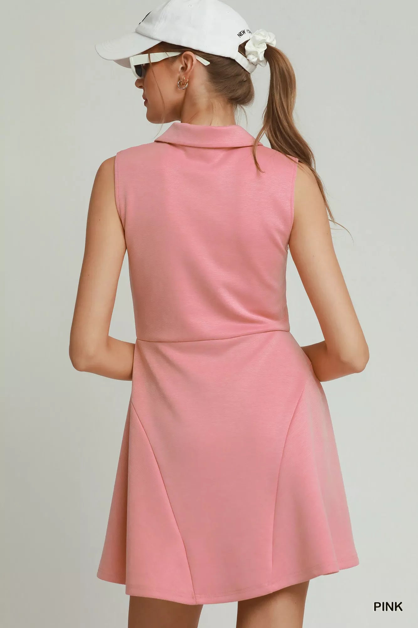 Umgee Pink Collared Quarter Zip Tennis Dress