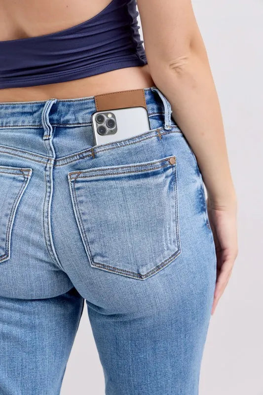 Judy Blue Mid Rise Vintage Wash Slim Jeans with Cell Phone Pocket