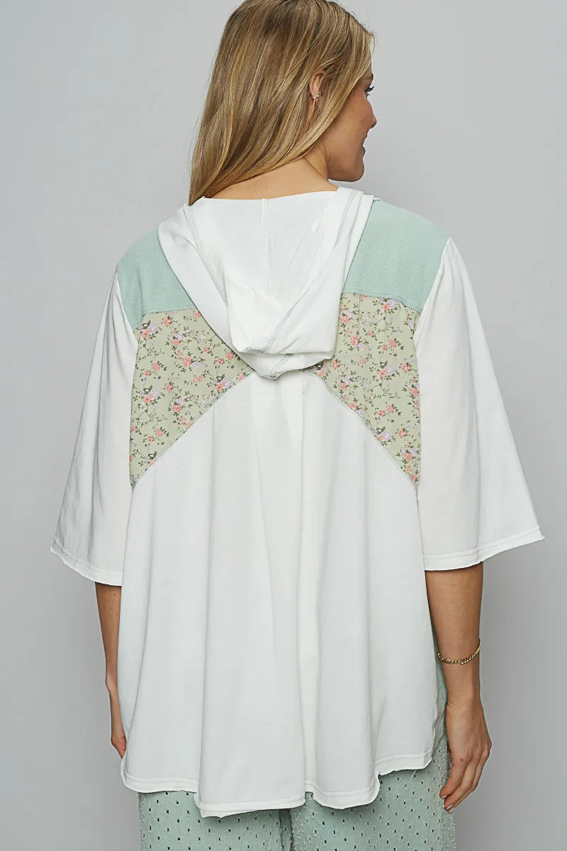 POL Ivory Lace-Up Hooded T-Shirt with Paisley Panel Detail